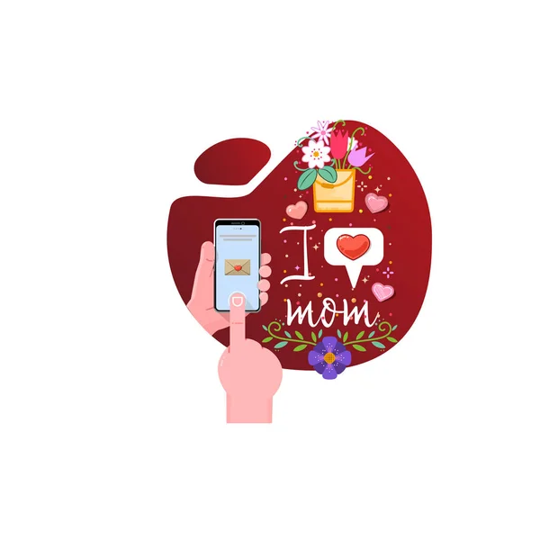 Я люблю свою маму. Лозунг о любви, подходит в качестве наклейки День Святого Валентина и шаблон футболки — стоковый вектор