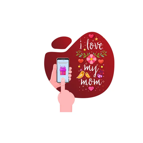 Amo a mi mamá. Lema sobre el amor, adecuado como pegatina del día de San Valentín y camiseta plantilla — Archivo Imágenes Vectoriales