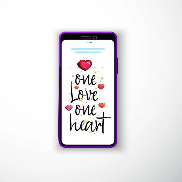 Egy szerelem, egy szív. Smartphone lapos stílusú, mint egy sablont, a szociális hálózatok és történetek — Stock Vector