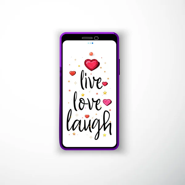 Live love laugh. Smartphone lapos stílusú, mint egy sablont, a szociális hálózatok és történetek — Stock Vector