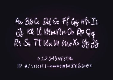 Kaligrafi neon yazı tipi, çağdaş latin alfabesi.