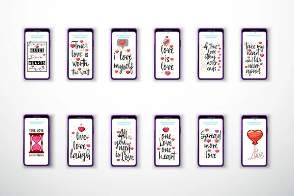 Nowoczesne miłość modne slogany na tle smartphone. — Wektor stockowy