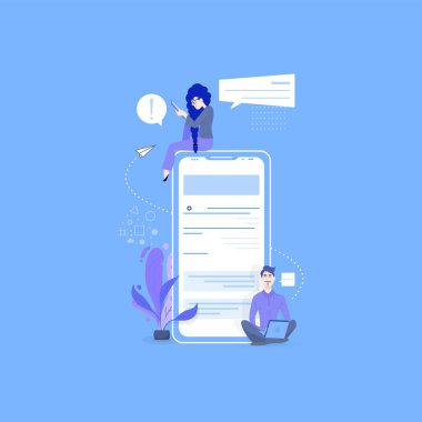 Dating online ve sosyal ağ, sanal ilişkileri kavramı. Erkek ve kadın internette sohbet