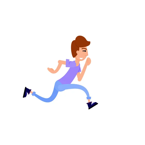 Young man runs, funny flat style. Character illustration