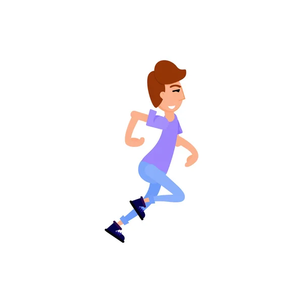 Young man runs, funny flat style. Character illustration