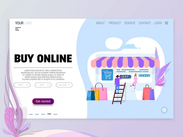 Online Shopping Concept Illustration Metaphor Tiny Cartoon People Laptop Store — стоковый вектор