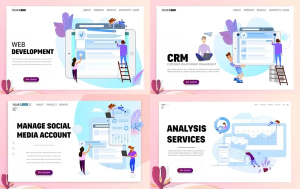 ビジネス コンセプトのウェブサイト テンプレートまたはリンク先ページのセット フラット スタイル — ストックベクタ