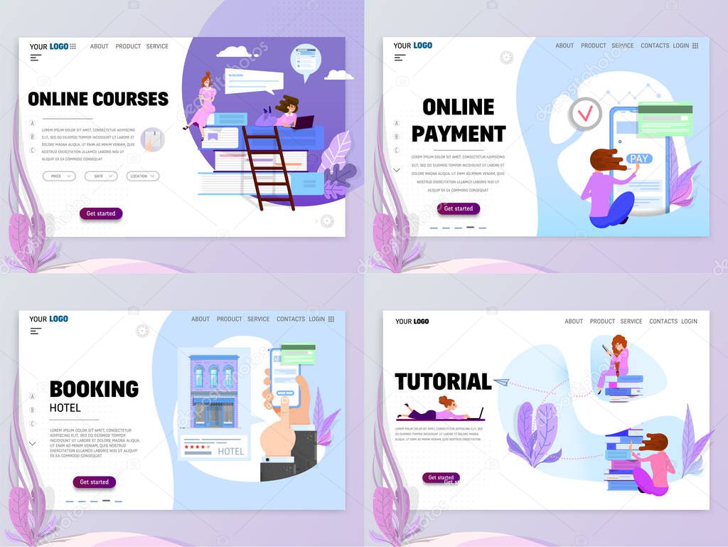 Set of business concept website templates or landing page. Flat style.