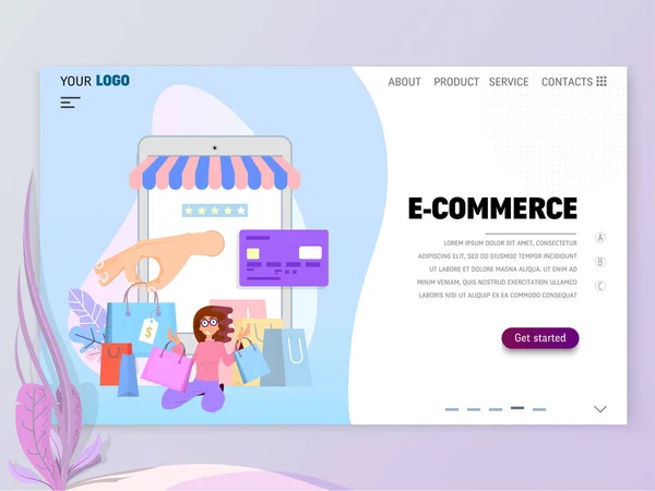 E-Commerce-Homepagevorlage für Website oder Landing Page. — Stockvektor