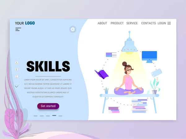 Funcionário do escritório melhora seu modelo de página inicial de habilidades para site ou landing page . — Vetor de Stock