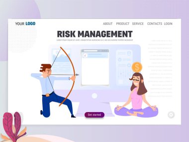 Düz stil, küçük insanlarla iş sahnesi, risk yönetimi kavramı.