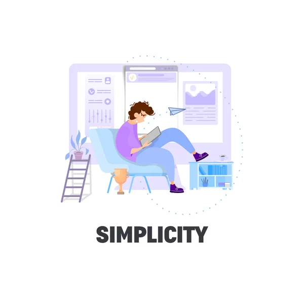 Estilo plano, escena de negocios con gente pequeña, concepto de simplicidad . — Vector de stock