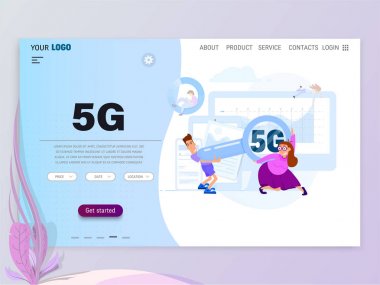 Grafik tasarımcı, sanatçı - tablet, düz tarzı çizer. Açılış Sayfası Şablonu