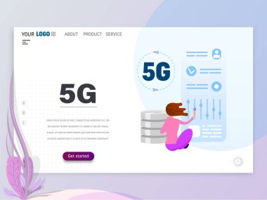 Grafik tasarımcı, sanatçı - tablet, düz tarzı çizer. Açılış Sayfası Şablonu