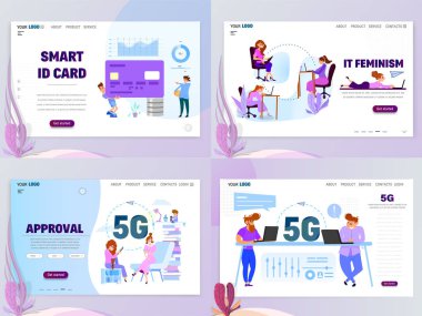 İş konsepti ev akıllı kartlar ve 5g açılış sayfası şablonları