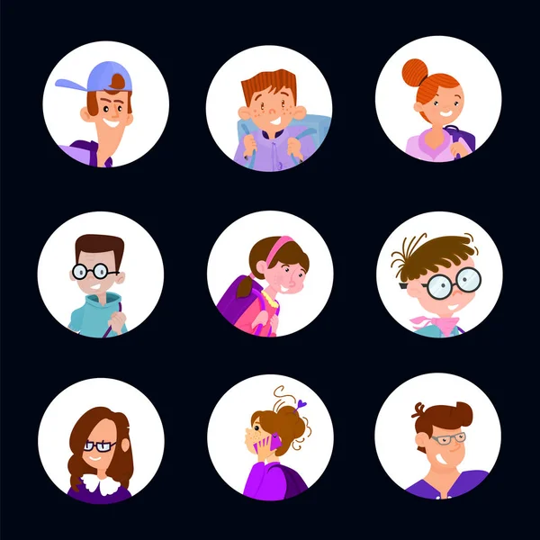 Boys and girls faces of young people teenagers for social networks avatars — Stock Vector