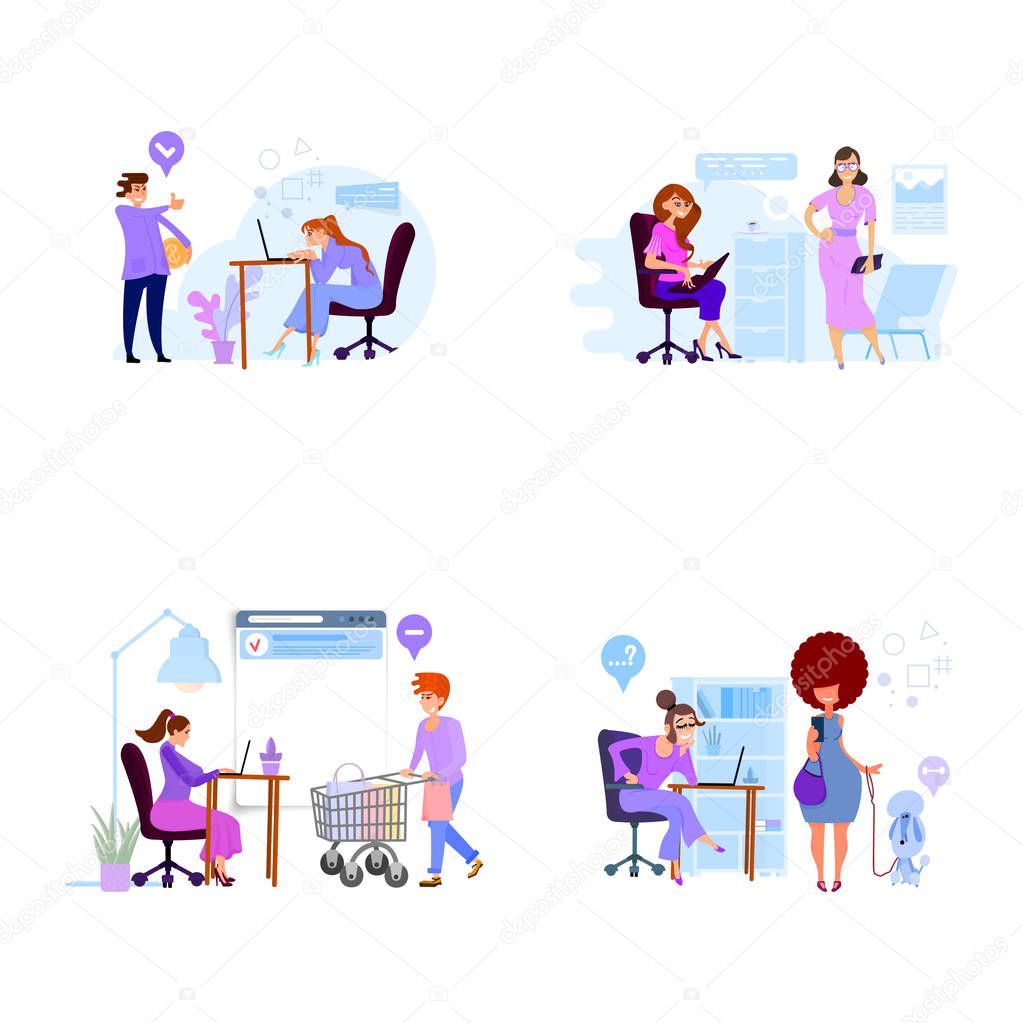 Customer service department concept, flat style, work with staff
