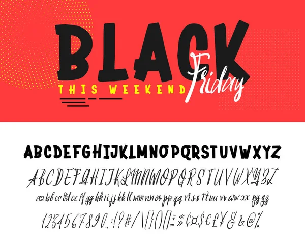 Fekete Péntek Vásár Kézzel Rajzolt Írógépkészlet Vektor Logó Betűtípus Tipográfia — Stock Vector