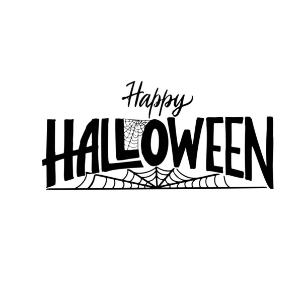 Feliz Halloween vector de letras. Caligrafía con tela de araña para banner, póster, tarjeta de felicitación, invitación a la fiesta. — Vector de stock