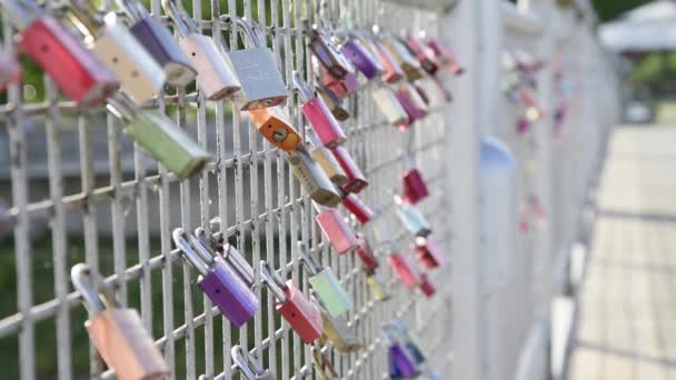 Love Locks Lakat Lóg Hídon Ingolstadt Németország — Stock videók