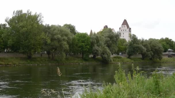 Dunai Vízfolyás Ingolstadton Keresztül Németország — Stock videók