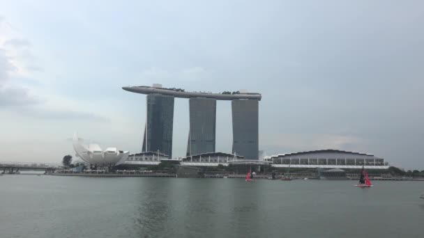 Paisaje Singapur Edificio Negocios Alrededor Marina Bay — Vídeos de Stock