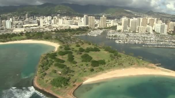 Αεροφωτογραφία Του Ala Moana Oahu Χαβάη Ηνωμένες Πολιτείες — Αρχείο Βίντεο