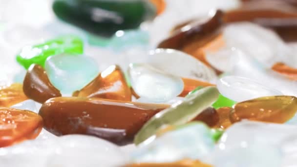 Colorful Sea Glass Pieces Natural Background — Stock Video
