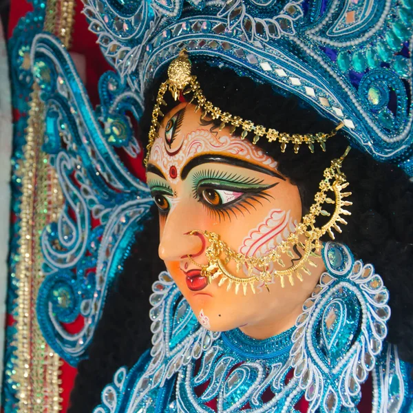 Primer Plano Diosa Hindú Ídolo Durga Totalmente Ornamentado — Foto de Stock