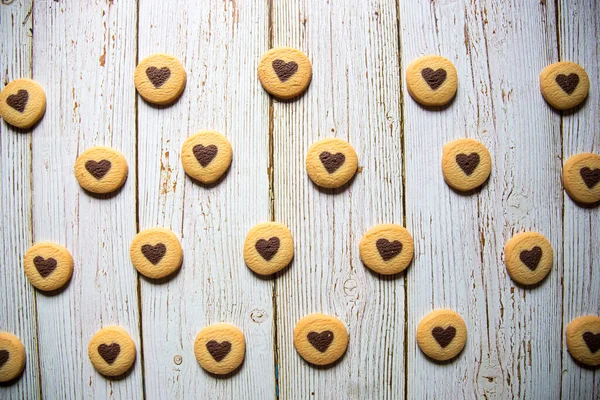 Cookies Forma Corazón Sobre Fondo Con Uso Enfoque Selectivo — Foto de Stock