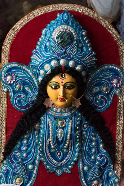Закриття Традиційного Обличчя Індуїстської Богині Дурґи Використанням Селективного Фокусу — стокове фото