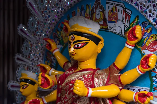 Tradycyjny Idol Hinduskiej Bogini Durgi Pięknie Zdobiony — Zdjęcie stockowe
