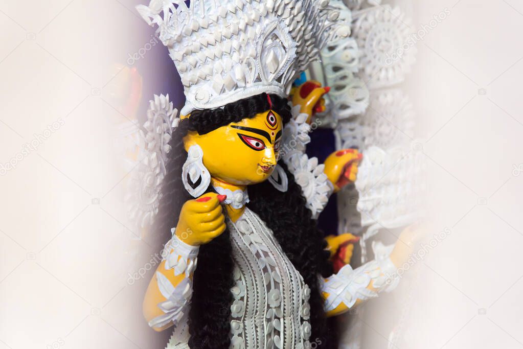 Close up of Hindu Goddess Durga with use of selective focus.