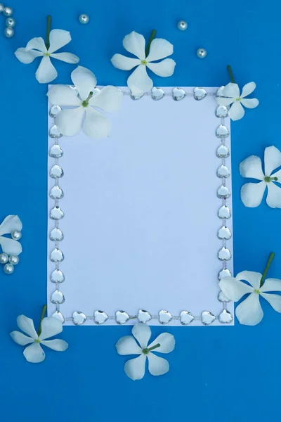 Lege Witte Mockup Kaart Met Bloemen Planten — Stockfoto