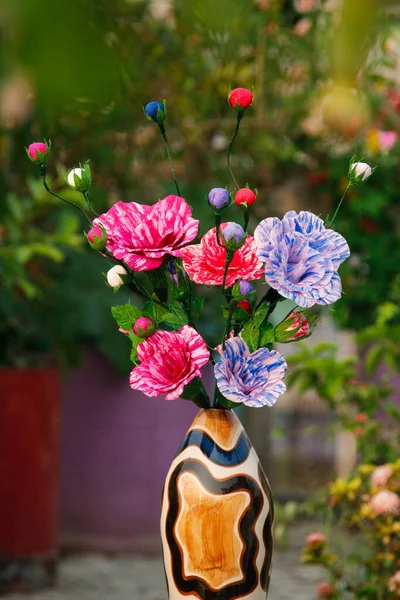 Coloridas Flores Rosa Papel Origami Casero Artesanía Papel Floral Diy —  Fotos de Stock