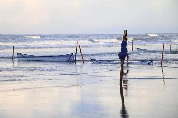 Plage Sable Été Avec Fond Pierre Mer — Photo