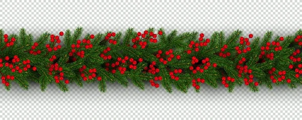 Jul Och Nyår Gränsen Realistiska Grenar Julgran Och Holly Bär — Stock vektor