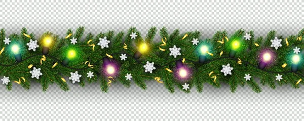 Navidad Año Nuevo Frontera Ramas Realistas Árbol Navidad Guirnalda Copo — Vector de stock