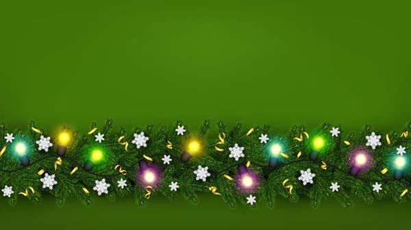 Bannière Noël Nouvel Des Branches Réalistes Arbre Noël Guirlande Avec — Image vectorielle
