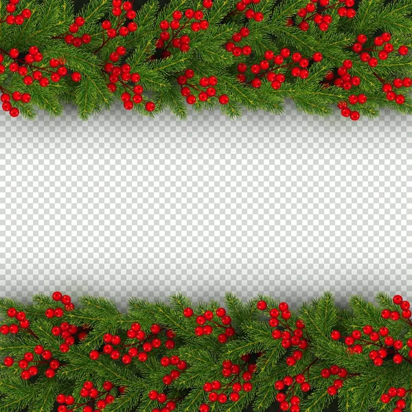 Шаблон Новогоднего Рождественского Баннера Горизонтальной Границей Реалистичных Ветвей Елки Ягод — стоковый вектор