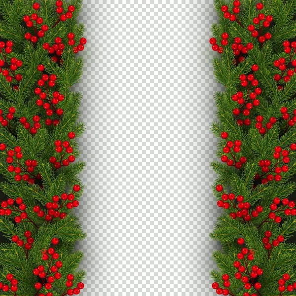 Noel ve yılbaşı banner şablon dikey kenarlık gerçekçi şube Noel ağacı ve holly ile şenlikli tasarım şeffaf bir arka plan üzerinde vektör illüstrasyon izole için öğe çilek