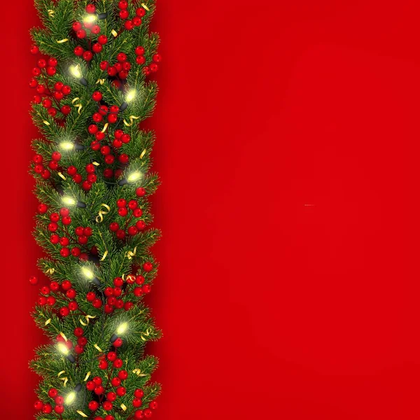 Kerstmis Nieuwjaar Banner Sjabloon Realistische Takken Van Kerstboom Garland Met — Stockvector