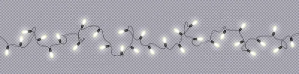 Parlayan ışık Ampüller Noel ve yeni yıl gerçekçi çelenk şenlikli tasarımı için Xmas süslemeleri kartpostallar, afişler, posterler, Web siteleri vektör tasarım öğeleri şeffaf arka plan üzerinde izole