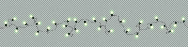 Zářící Světlo Žárovky Vánoční Novoroční Realistické Girlandy Samostatný Průhledném Pozadí — Stockový vektor