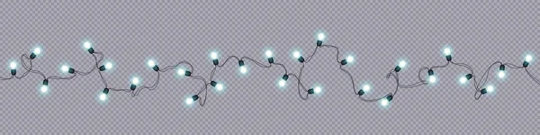 Glowing Light Bulbs Christmas New Year Realistic Garlands Isolated Transparent — Stock Vector