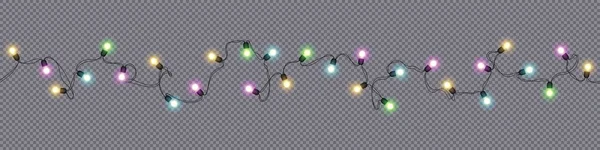 Xmas の装飾お祝いデザインのはがき バナー ポスター ウェブサイト ベクター デザイン要素の透明な背景に分離された白熱電球クリスマスと新年の現実的な花輪 — ストックベクタ