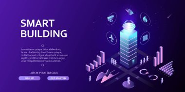 Mühendislik sistemleri, 3D akıllı bina Infographics izometrik kavramı otomasyon kontrol sistemi akıllı bina Emanet soyut yeni teknolojiler ile 3d şehir çevre