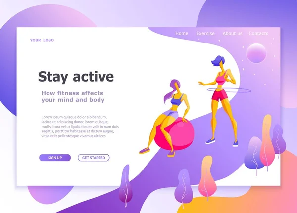 Sayfa şablon / sağlıklı yaşam kadın fitness Modern düz tasarım konsepti web sayfa tasarımı web sitesi ve mobil web sitesi kolay düzenleme ve vektör çizim özelleştirme için açılış