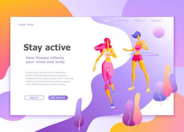 Sayfa şablon / sağlıklı yaşam kadın fitness Modern düz tasarım konsepti web sayfa tasarımı web sitesi ve mobil web sitesi kolay düzenleme ve vektör çizim özelleştirme için açılış