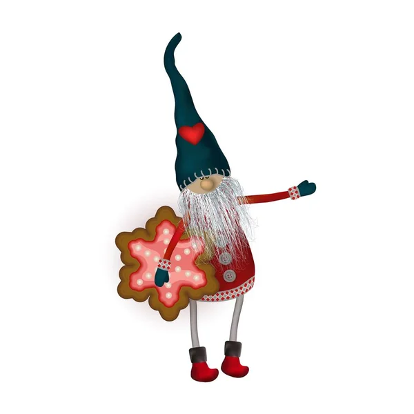 Elfo Natal Com Presentes Biscoitos Doces Personagem Folk Escandinavo Nisser —  Vetores de Stock